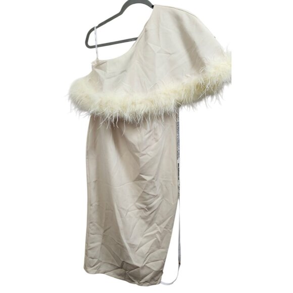 Club L London Victory | Lemon Asymmetric Midi Dress With Feather Trim Size US 8 - Picture 5 of 10